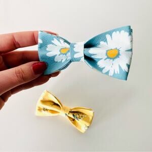 3/$20 2 NEW HANDMADE Blue White Green Yellow Floral Dog Cat Pet Collar Bow Tie
